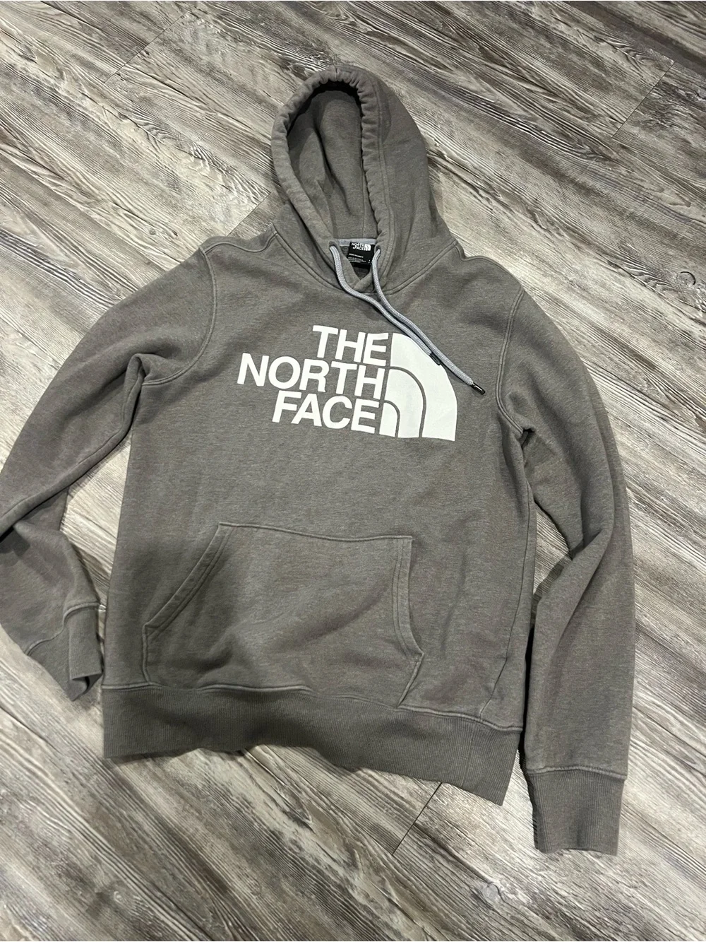 The North Face Men's Gray Pullover Hoodie with White Logo